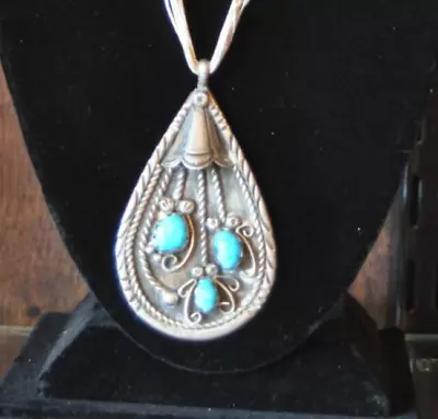Vintage Navajo Sterling Large Pendant With Turquoise Mountings • $175