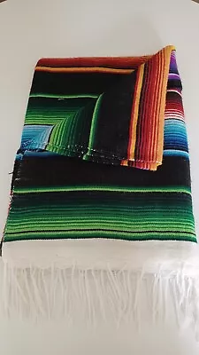 Mexican Blanket Throw Rug Multi Woven Stripe Picnic Festival  • £7.50