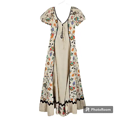 Vintage 60s Gunne Sax Dress Cream Floral Embroidered Maxi Cottage RARE Size 7 • $399.99