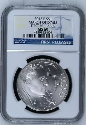 2015-p $1 Silver Dollar ✪ March Of Dimes ✪ Ngc Ms-69 First Releases ◢trusted◣ • $44.95