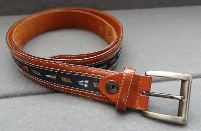 Paul & Shark Yachting 110-95 44 Nautical Flag Ribbon Leather Belt Made In Italy • $42.48