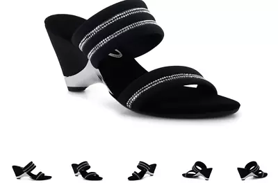 Onex Palloma Black Silver Elastic Slide Wedge Sandal Women's US Sizes 5-11/NEW!! • $149.95