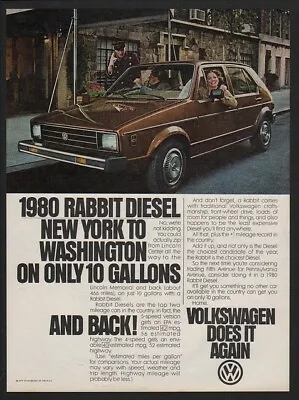 1980 VOLKSWAGEN RABBIT Diesel Car - NEW YORK TO DC ON 10 GALLONS VW VINTAGE AD • $13.99