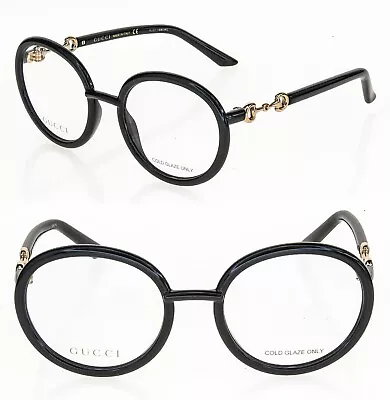 GUCCI Horsebit 0891 Black Gold Round Retro Eyeglasses GG0891O 001 Optical Unisex • $244.08