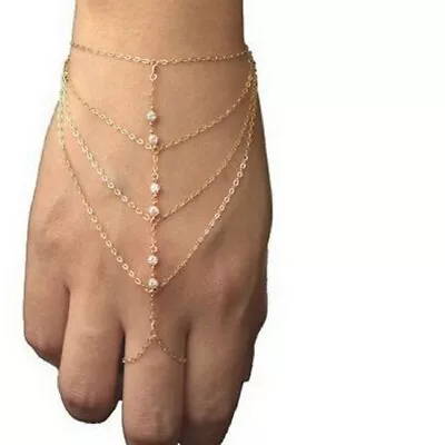 New Indian Finger Gold Silver Ring Hand Harness Chain Bracelet Rhinestone Jewell • £4.09