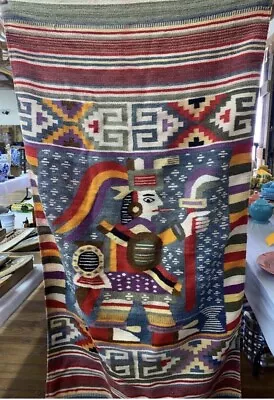 Vintage Peruvian Wool Tapestry Tribal Boho Wall Art Handwoven Aztec Kilim 32x64 • $79.99