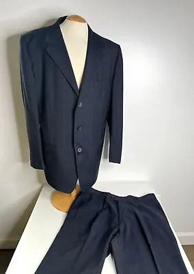 Vintage Gianni Versace Men’s 2pc Blue Pin Stripe Wool Silk Blend Suit 41R • $97.50