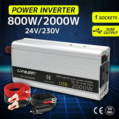 £39.99 • Buy 800W 2000W Truck Converter Power Inverter DC 24V To AC 230V 240V USB Travel Trip