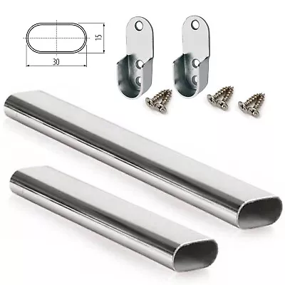Wardrobe Oval  Hanging Rail + Fittings Tube Bar Clothes Storage Chrome Pole • £3.90