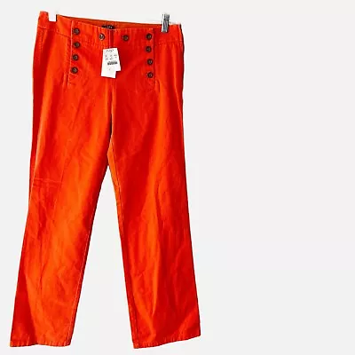 J Crew Sailor Pants Nautical Front Buttons Orange Wide Leg High Rise Size 2 • $50