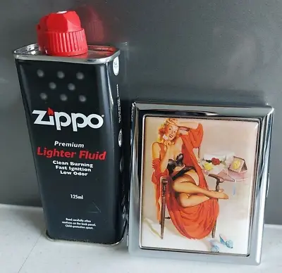 Retro Cigarette Case With  Zippo 125 Ml Lighter Fluid  Fast Shipping • $24.95