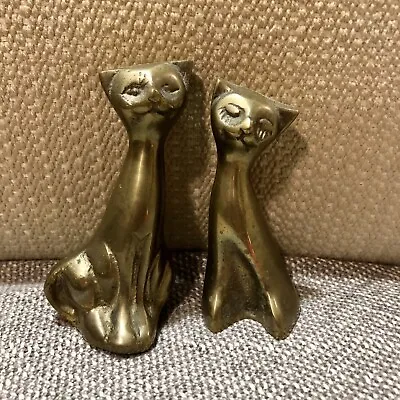 Vintage Brass Cats Lot Of 2 Two Mid Century Pair MCM Set Siamese • $30