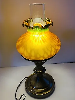 Vintage Hurricane Lamp Orange Green Shade Brass Vintage Cheyenne Lamps Unique • $58