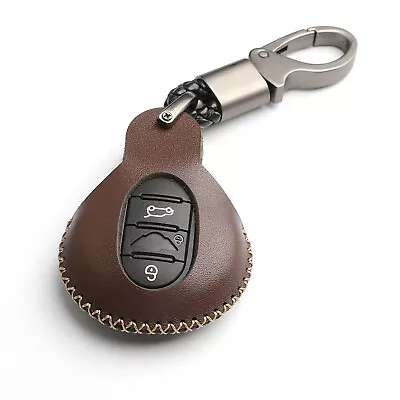 New Brown Leather For MINI Cooper F55 F56 F57 3 Buttons Key Fob Chain Cover Case • $9.49