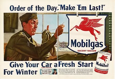 1941 Mobil Mobilgas Flying Red Horse Soldier Darning Sock 2-page Vintage Ad • $17.50