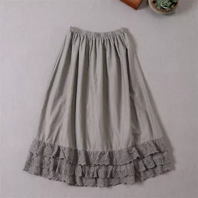 Elastic Waist Swing A-line Underskirt Mori Casual Lady Lace Trim Skirt Petticoat • £27.39