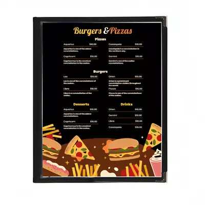 5 Pack Of Black Double Stitched Menu Cover 8.5  X 11  2 Pages 4 View Menu Holder • $21.99