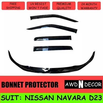 Bonnet Protector + Weathershields For Nissan Navara NP300 D23 2015-20 Black Aero • $119.99