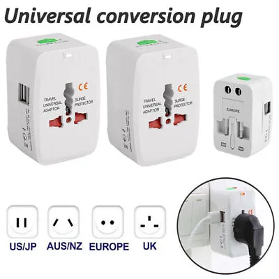 Universal New Plug Charger World Wide Use Travel Adapter UK EU US AU USB Port • £5.48