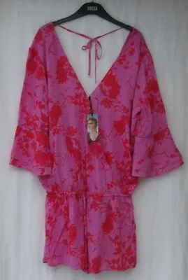 £14.50 • Buy Ladies Marks And Spencer Autograph Pink Mix Floral Beachwear  Playsuit Size 12