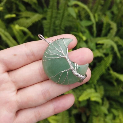 $3.55 • Buy Natural Crystal Gemstone Tree Of Life Moon Pendant Energy Reiki Healing Amulet
