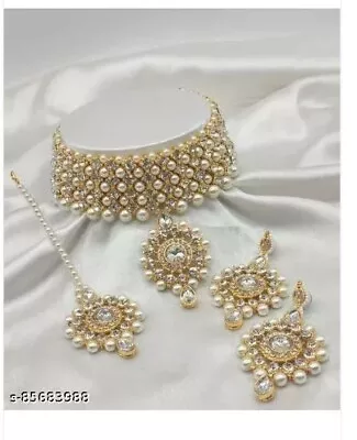 Indian Bollywood Gold Plated Kundan Choker Bridal Necklace Earrings Jewelry Set • $22.49