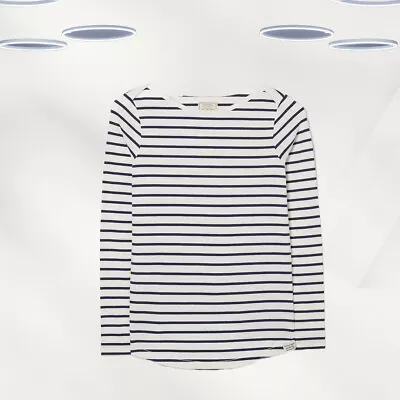 Ex Fat Face Women's Long Sleeve Organic Cotton Breton T-Shirt In Ivory (Defect) • £13.99