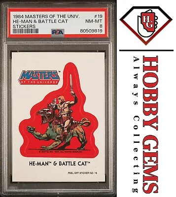 HE-MAN & BATTLE CAT PSA 8 1984 Masters Of The Universe Sticker Red Back #19 • $24.99