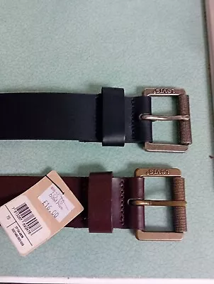 2 X LEVIS CLASSIC LEATHER BELTS  70 Cm 28  BLACK And BROWN Brand New • £10