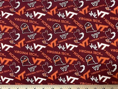 VIRGINIA TECH UNIVERSITY HOKIES Tone 1/4 Yard (9”x43”) 100% Cotton Fabric New • $4.99