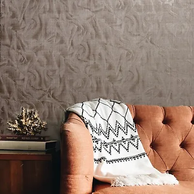 Bronze Metallic Textured Faux Fabric Sisal Grasscloth Lines Wavy Wallpaper Rolls • $4.39