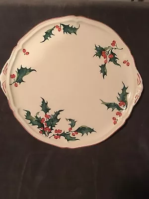 Villeroy & Boch Christmas HOLLY Round Handled Cake Plate - LARGE MINT • $75