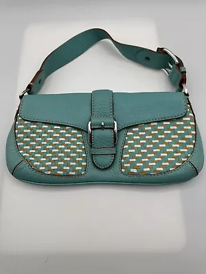 Michael Kors Aqua Pebbled Leather Multicolor Woven Satchel Hobo Handbag • $40