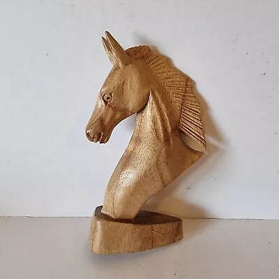 Wooden Horse Head Bust Carved Sculpture Model 14cm Figure Statue Gift • £11.99