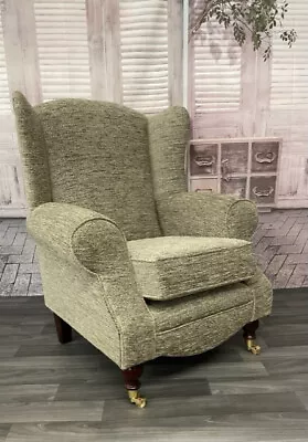 Wing Back Queen Anne Chair Mink Luxury Chenille Fabric - Brand New Bargain Price • £349