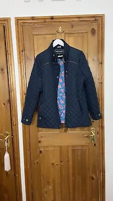 Target Dry Womens Blue Quilted Coat Size S 12 Button Navy Floral Inside Country • £6.99