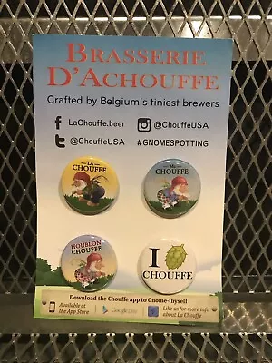 RARE ~ La CHOUFFE BREWERY Belgium ~ NEW ~ 4 Pack Pins Pinbacks GNOME Beer Sign • $12.99