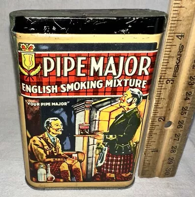 Antique Pipe Major Smoking Mixture Tin Litho Vertical Pocket Tobacco Can Smoke • $67