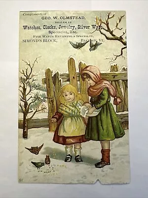 VICTORIAN JEWELERS TRADE CARD  Geo Olmstead Shears Simond’s Block Brandon VT B72 • $17.25