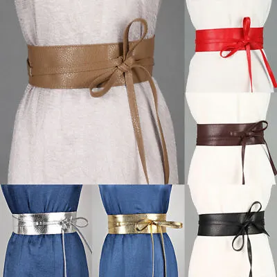 Women Waist Wide Dress Belt Tie Corset Cinch Ladies Soft PU Leather Wrap Around • £4.94