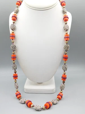 £27.69 • Buy J Crew Coral Color Tube Swarovoski Crystal Beaded Necklace Gold Tone Spacers