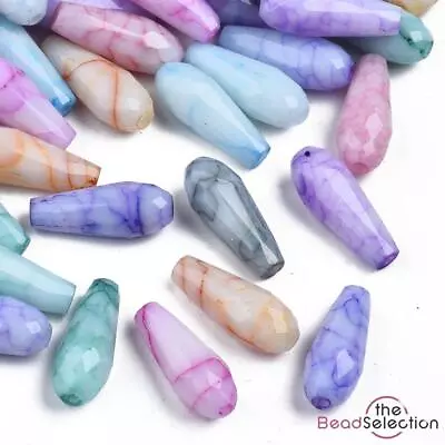 10 GLASS DROP PENDANT FACETED CRACKLE MARBLED BEADS 15mm JEWELLERY MAKING GLS149 • £3.29
