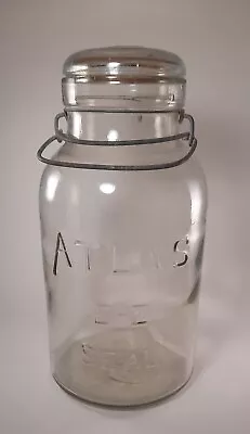 Vintage Atlas E-z Seal Half Gallon Clear Glass Jar With Lid Wire Bail Glass Lid • $22