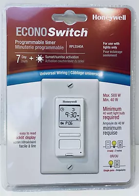 Honeywell 7-Day Solar Programmable Switch In Wall Timer Econoswitch RPLS540A C16 • $23.99