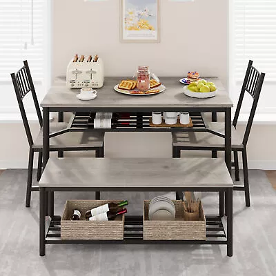 Dining Table Set For 4 Kitchen Table With 2 Chairs & A Bench Breakfast Furniture • $178.59