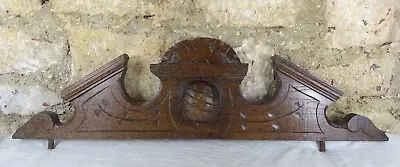 27   Antique French Hand Carved Wood Solid Oak Pediment - Crown • $169