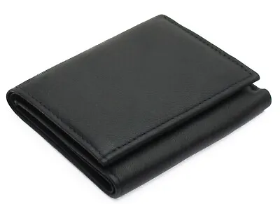 Mens Rfid Blocking Real Leather Black Trifold Wallet Credit Card & Id Holder 185 • £6.99