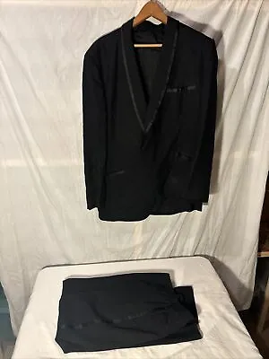 Vtg 70s Tailored Black Single Buttoned Tuxedo Suit W/ Pants Prom Disco Unbranded • $50