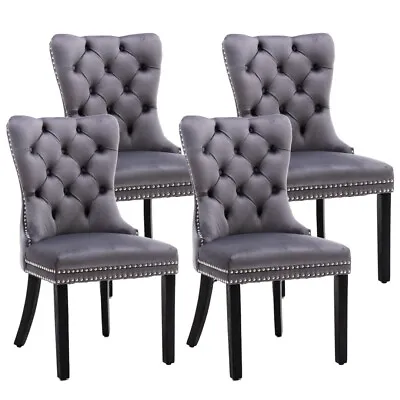 $498 • Buy AADEN Bravo Set Of 4 Velvet Dining Chairs Solid Wood Stud Tufted Kitchen Chairs