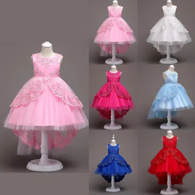 Kids Girls Flower Bow Wedding Tutu Dress Baby Bridesmaid Princess Birthday Party • £18.09